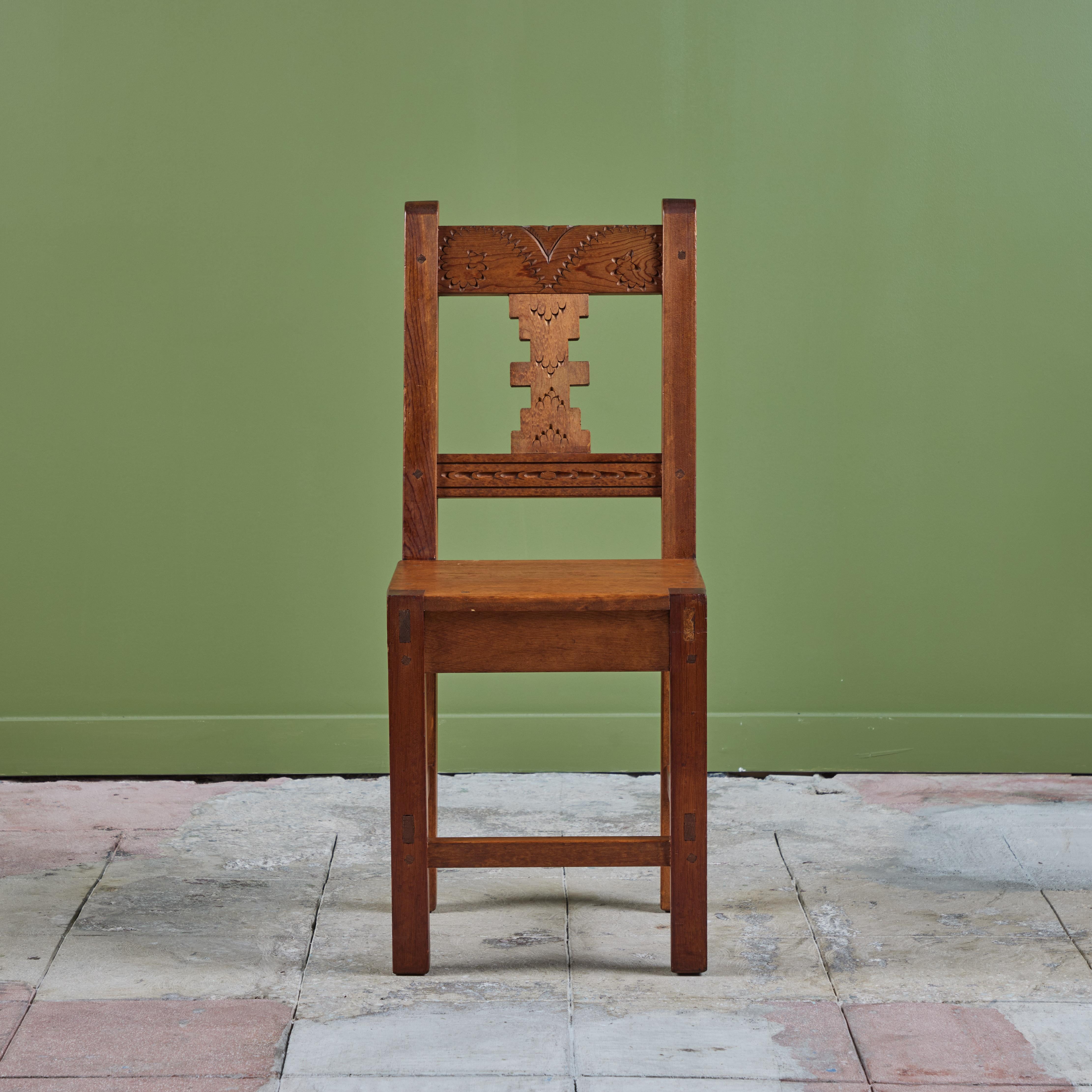 Folk Art Hand Carved Mexican Modern Side Dining Chair For Sale