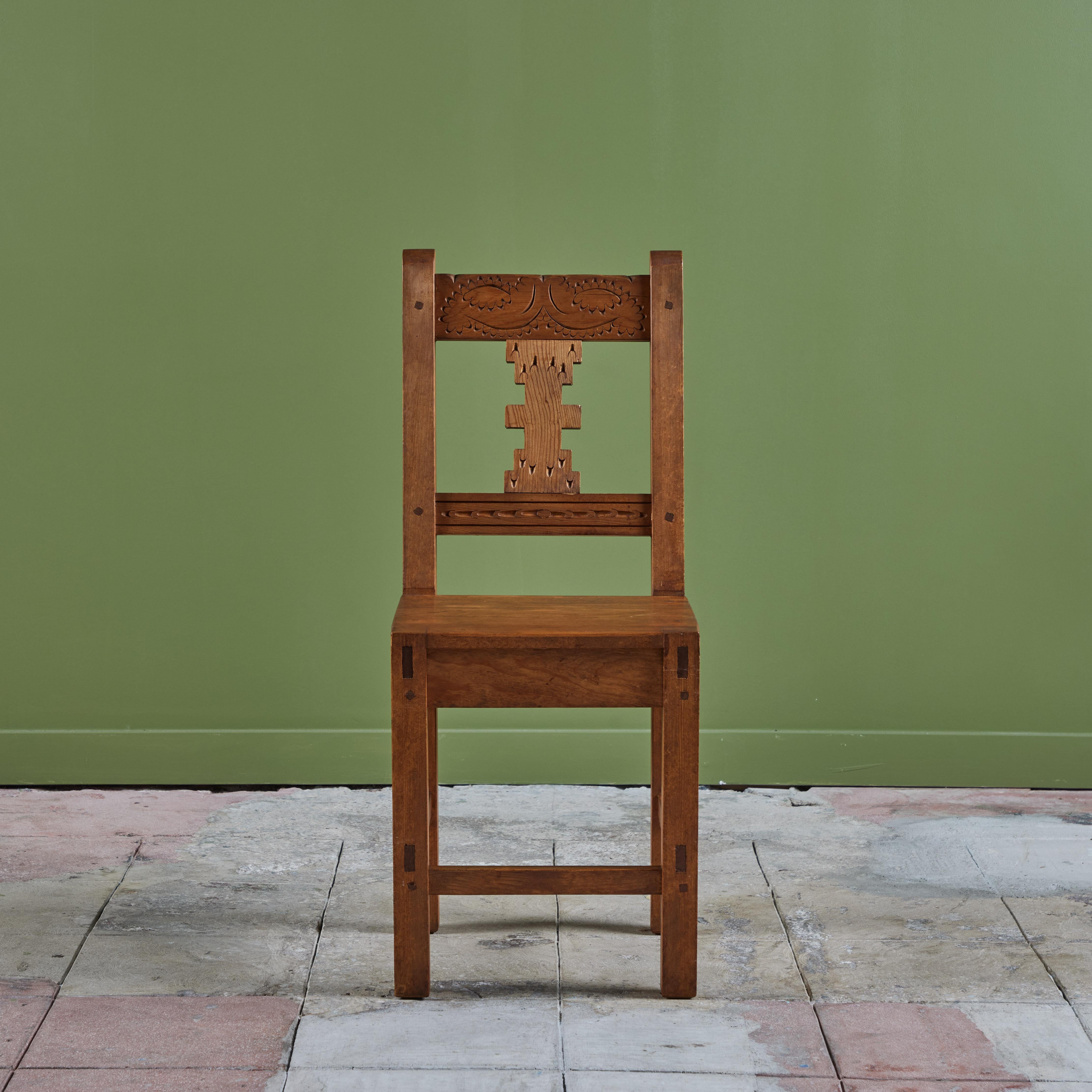 Folk Art Hand Carved Mexican Modern Side Dining Chair For Sale