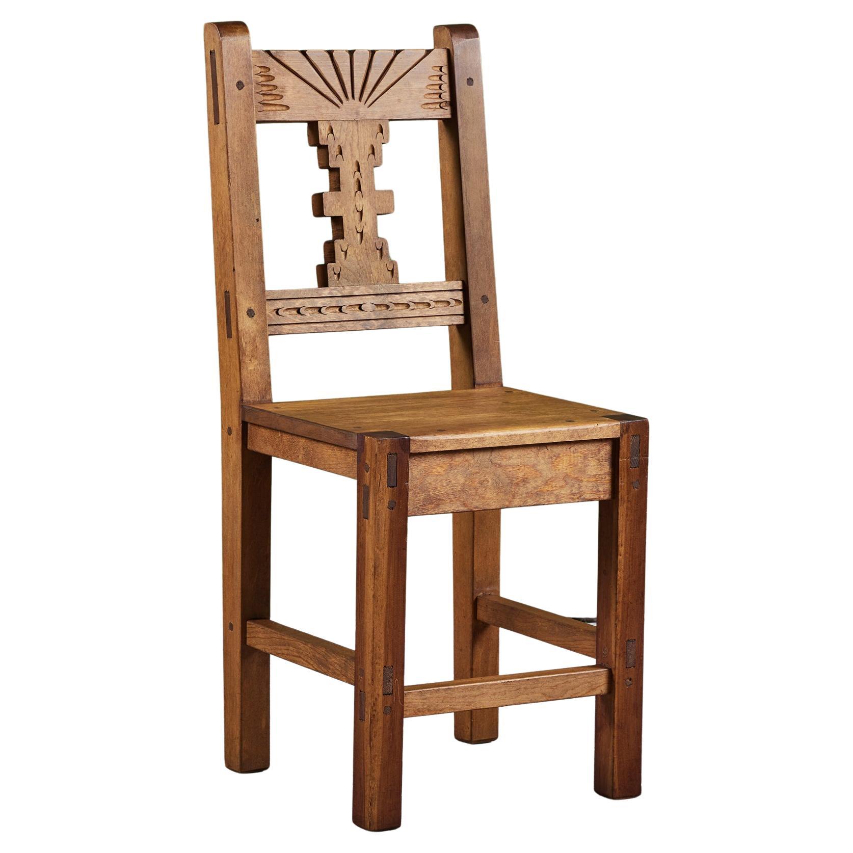 Hand Carved Mexican Modern Side Dining Chair For Sale
