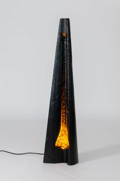 Hand-Carved Mid-Century Light Wood Floor Lamp ZENITH Black by Flowlight Design