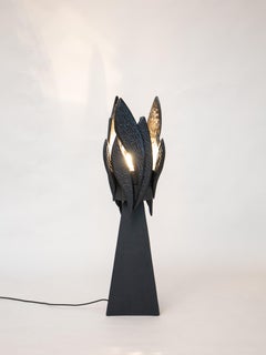 Hand-Carved Mid-Century Modern Design Wood Floor Lamp Edition of 5 HARMONY Black