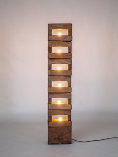 Hand-Carved Mid-Century Modern Light, Pillar, Flowlight Sculpted Wood Floor Lamp