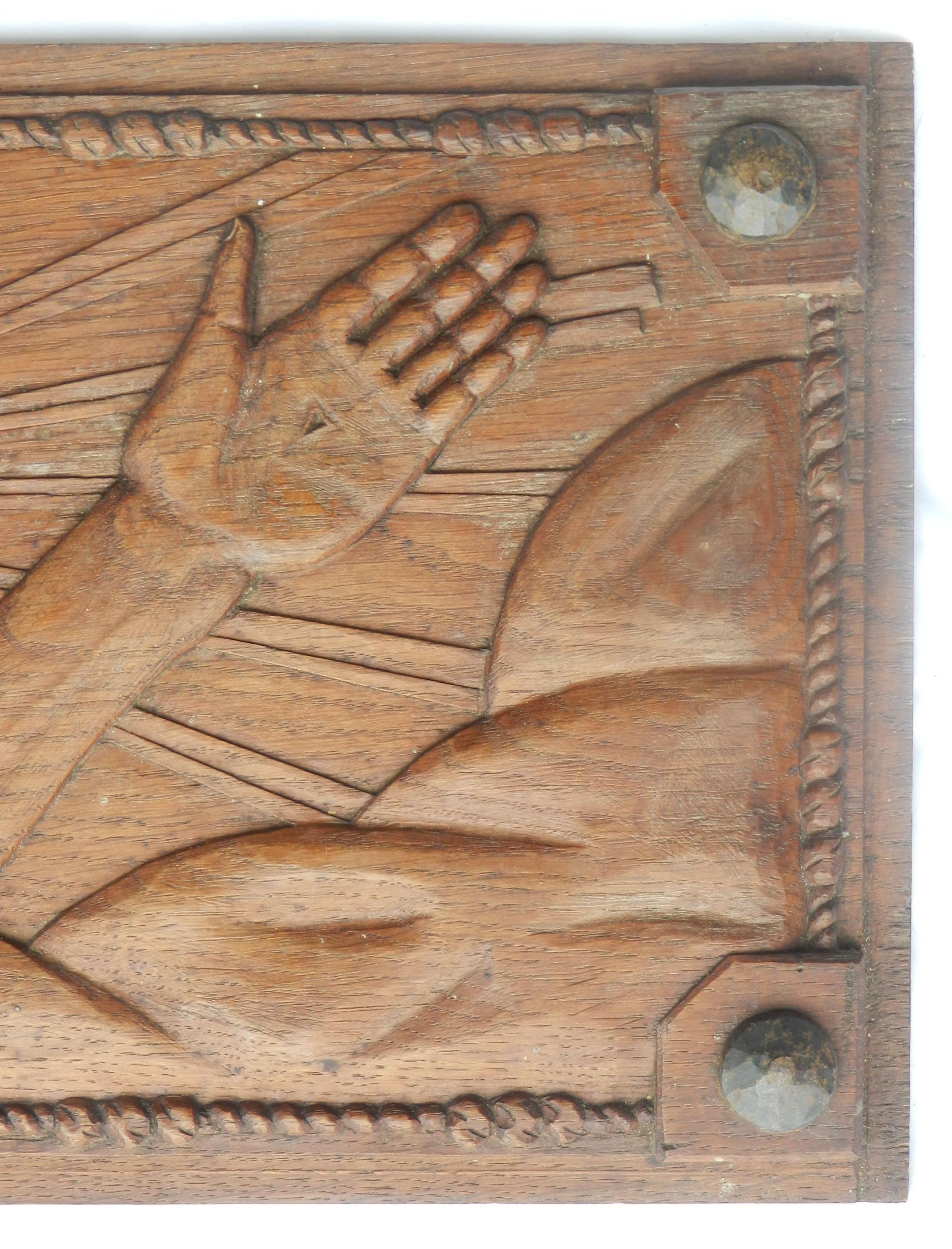 Hand Carved Mid Century Sculpture Jesus Hands Wall Decoration French In Good Condition For Sale In Mimizan, FR