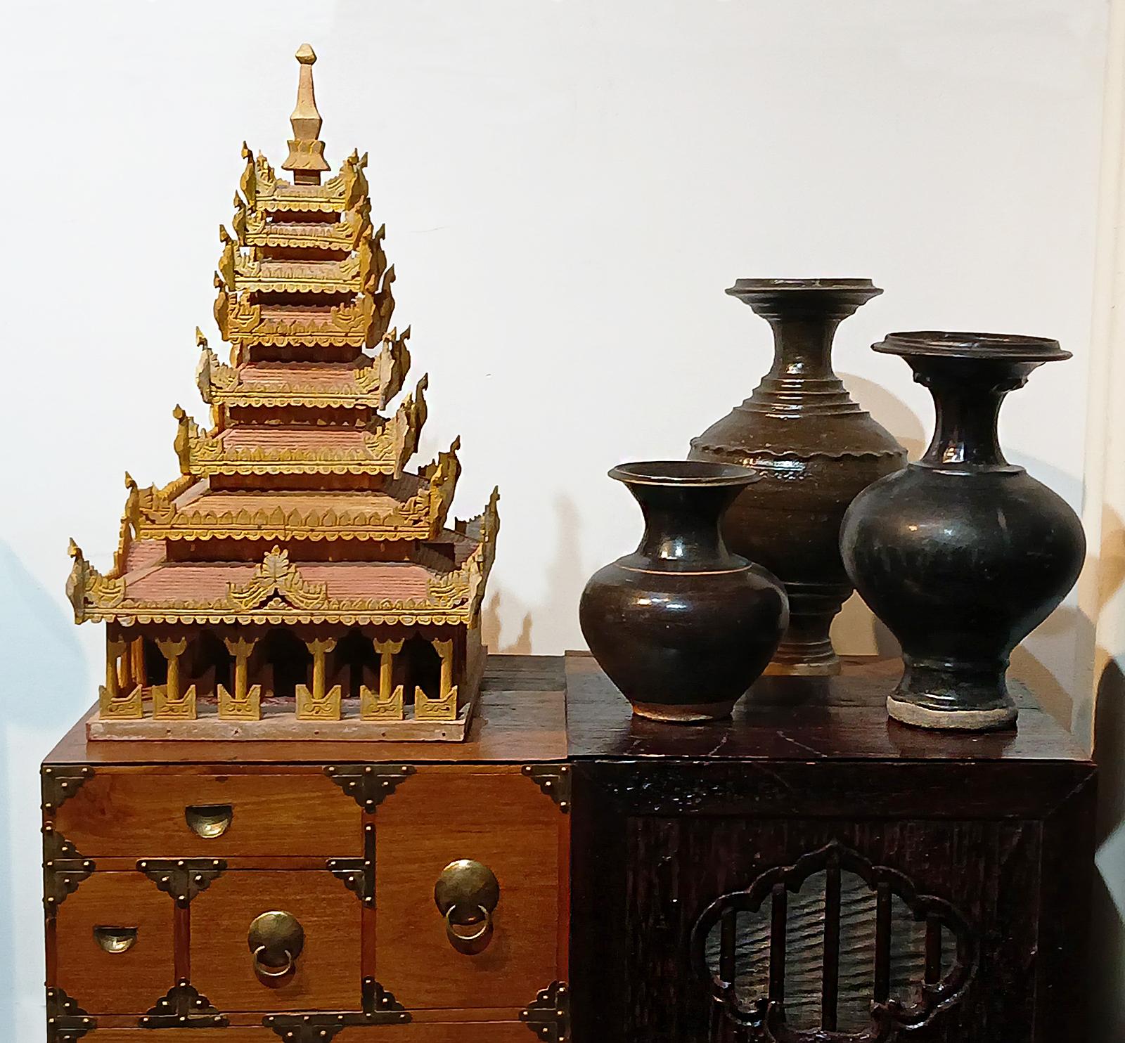 Hand-Carved Miniature Temple Model, Early 20th Century For Sale 8