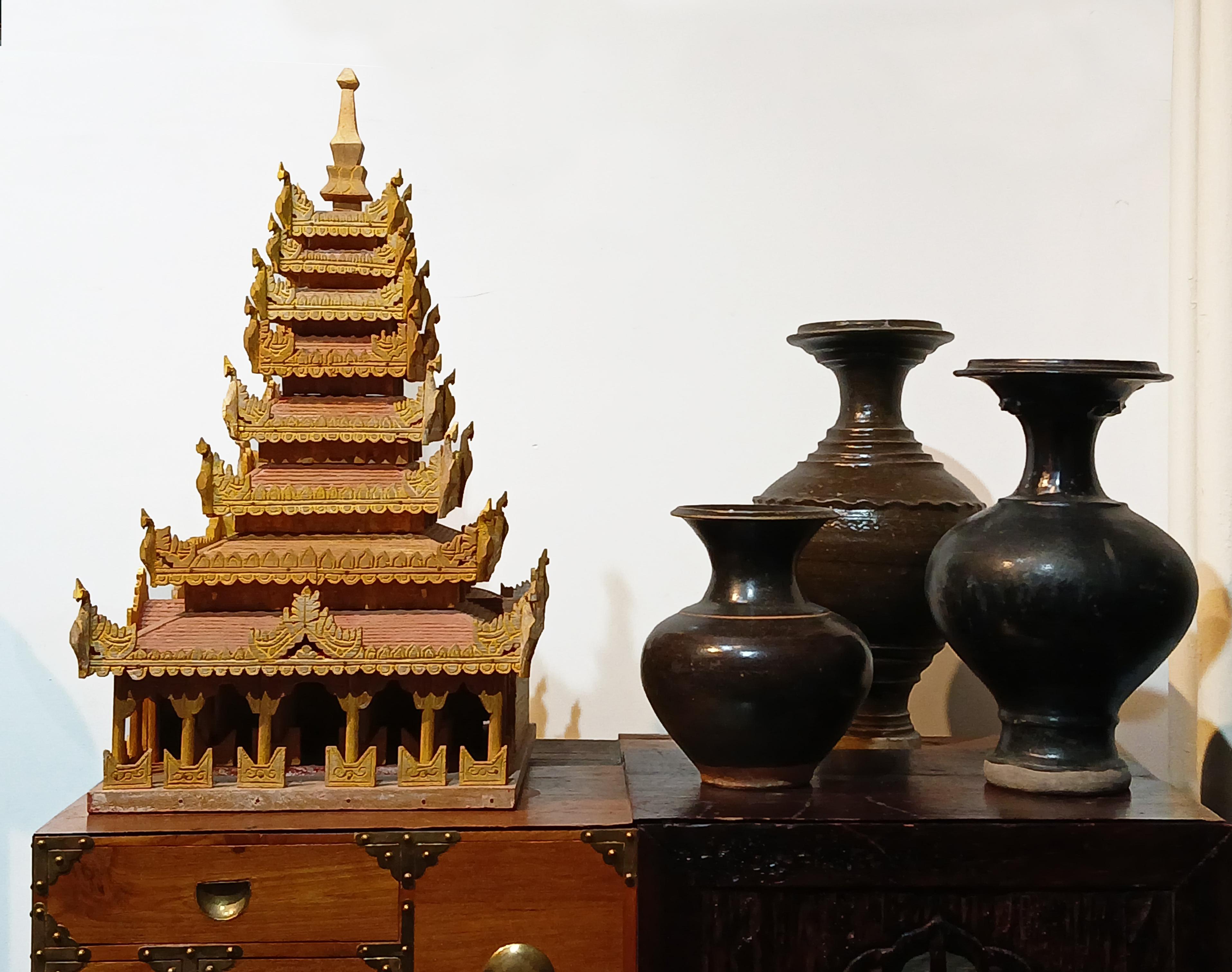 Hand-Carved Miniature Temple Model, Early 20th Century For Sale 9