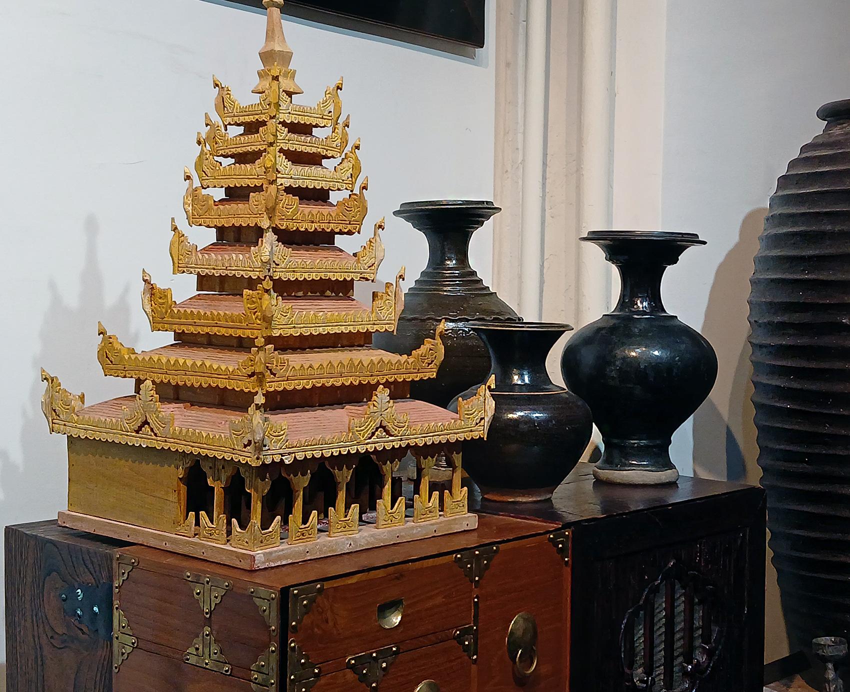 Hand-Carved Miniature Temple Model, Early 20th Century For Sale 10