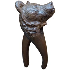 Hand Carved & Mint Black Forest Bear Sculpture Nutcracker with Glass Eyes