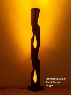 Hand-Carved Modern Lighting - ORIGIN, Sculptural Solid Wood Floor Lamp in Black