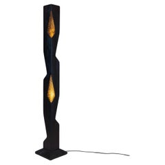 Hand-Carved Modern Lighting - ORIGIN, Sculptural Solid Wood Floor Lamp in Black