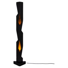 Hand-Carved Modern Lighting - ORIGIN, Sculptural Solid Wood Floor Lamp in Black