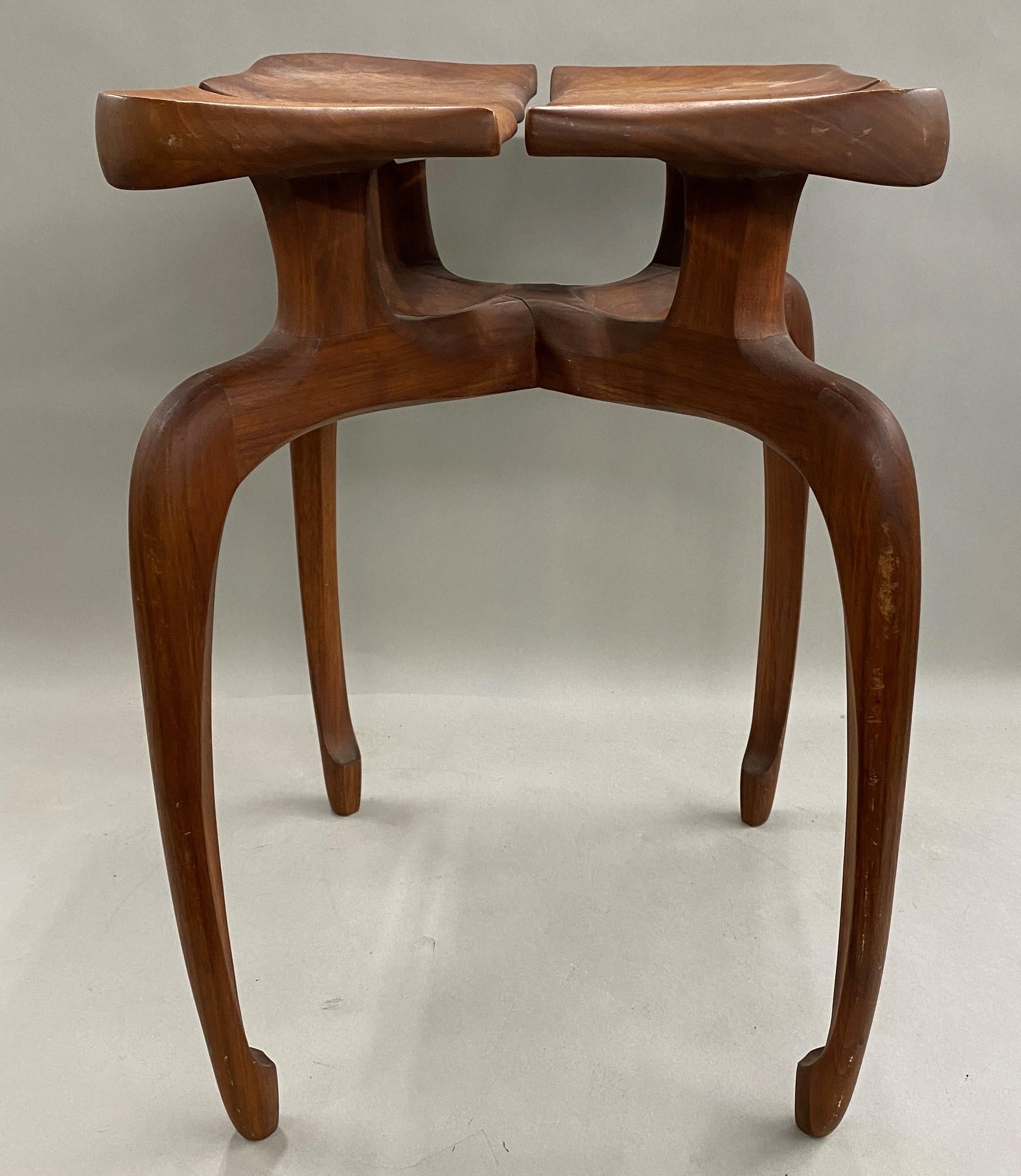American Hand Carved Modernist Low Table with Four Petals circa 1972
