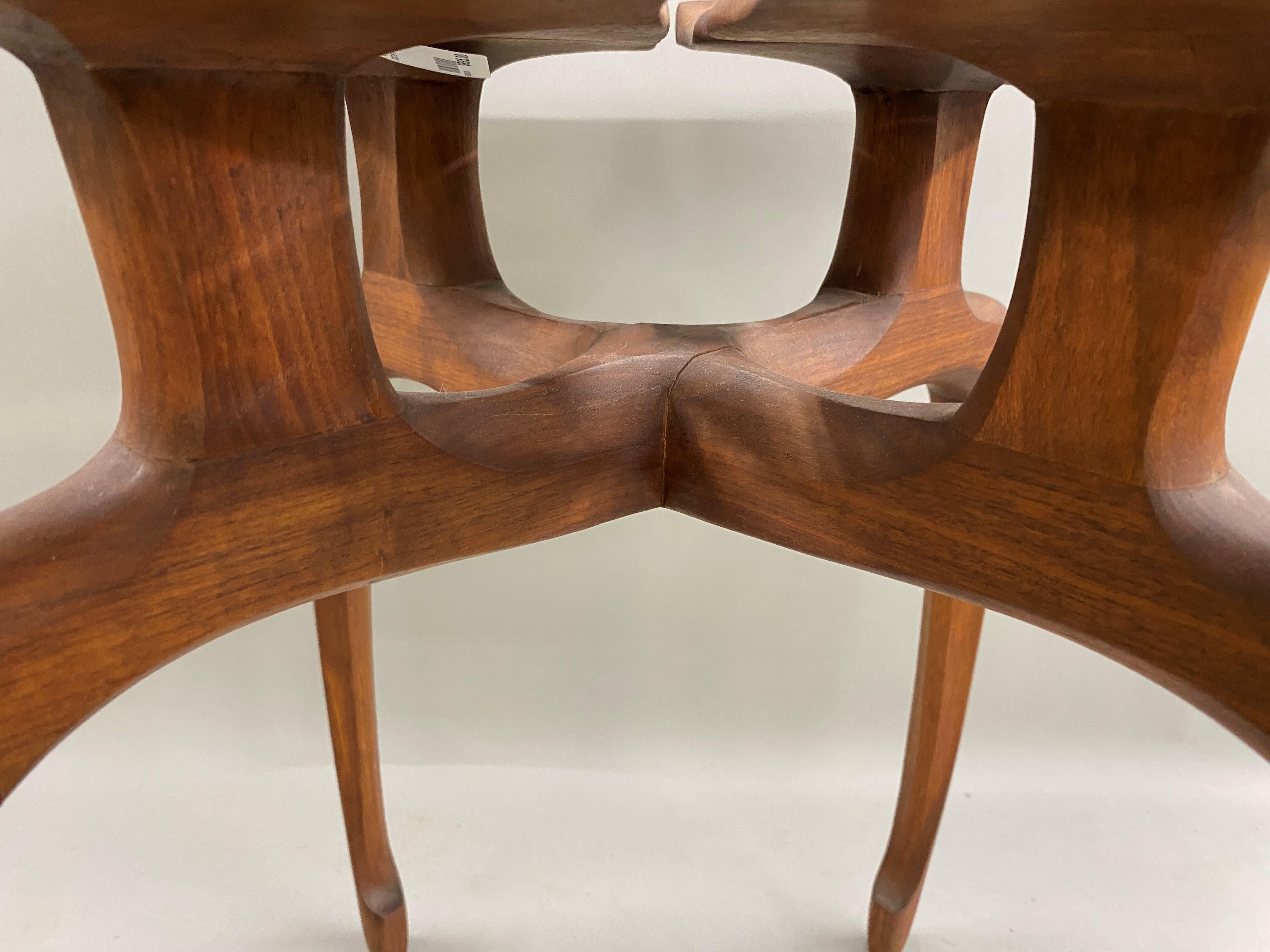 Hand Carved Modernist Low Table with Four Petals circa 1972 In Good Condition In Milford, NH