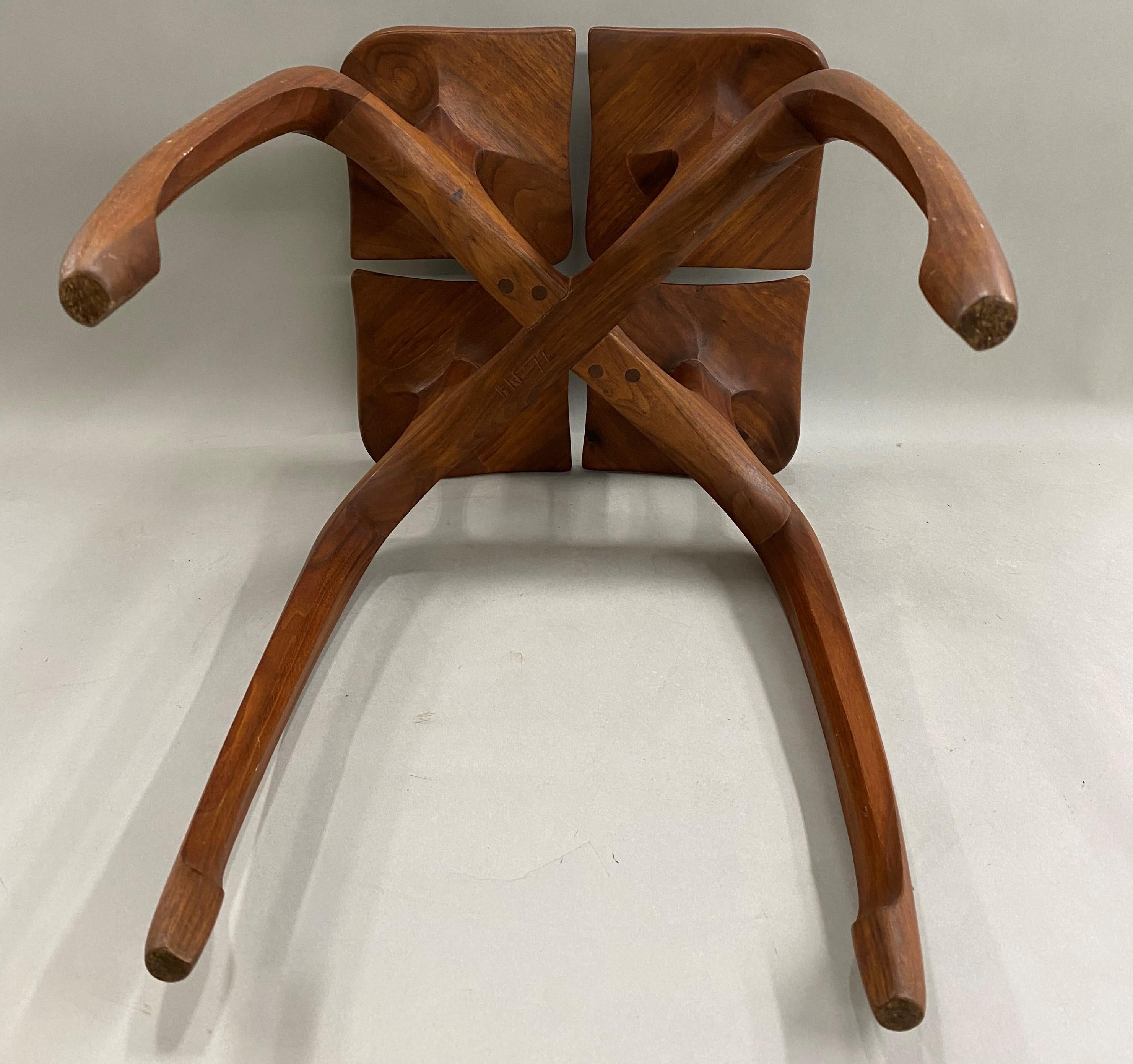 Hand Carved Modernist Low Table with Four Petals circa 1972 1