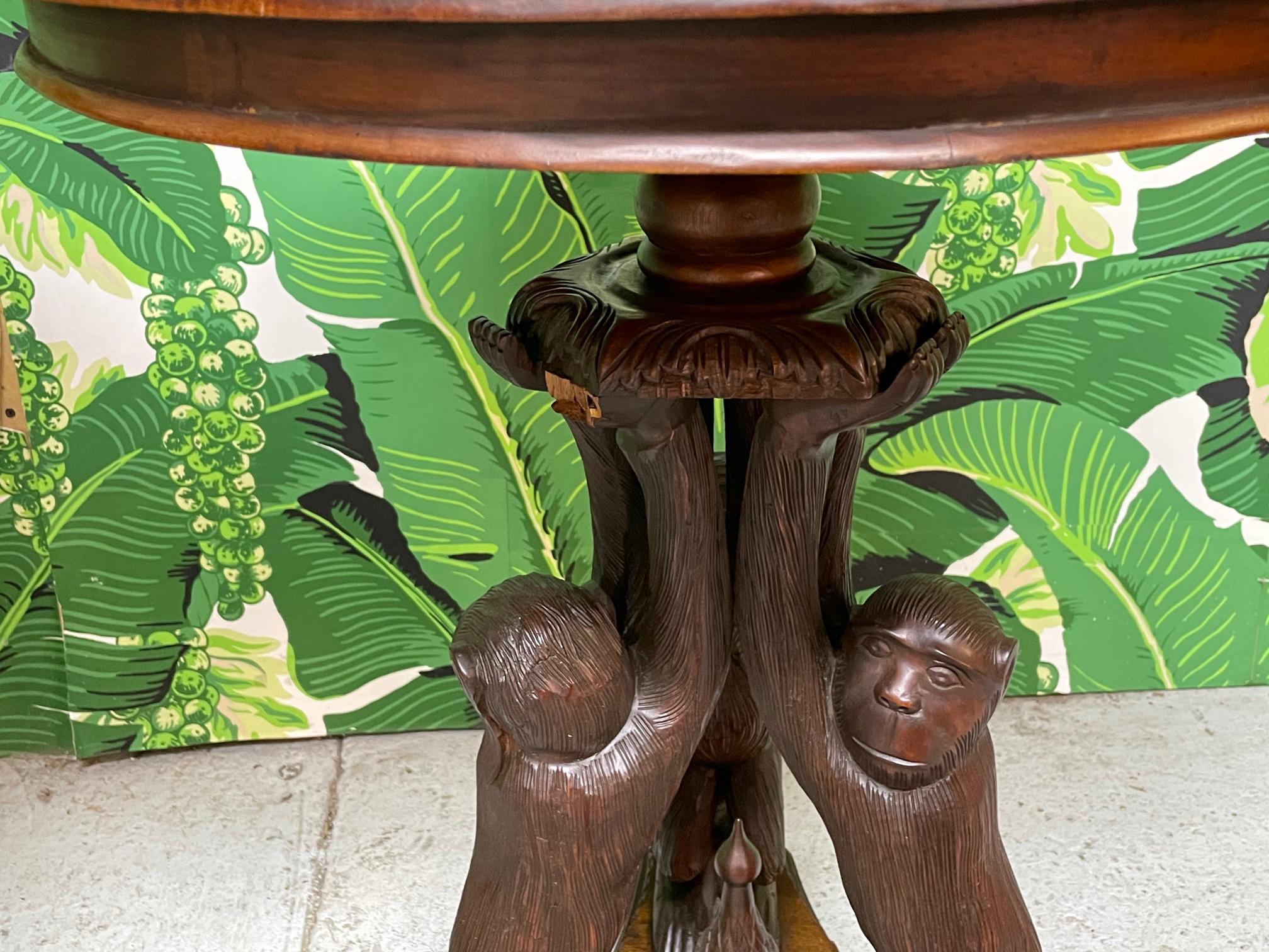 Hollywood Regency Hand Carved Monkey Pedestal Tables, a Pair