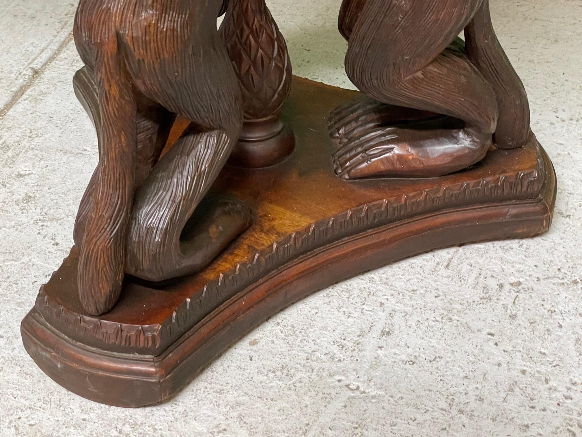 Late 20th Century Hand Carved Monkey Pedestal Tables, a Pair For Sale