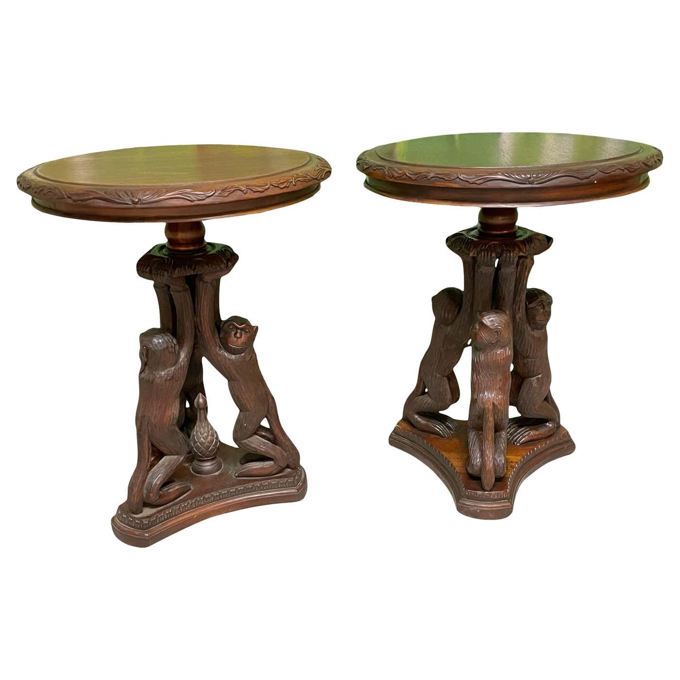 Hand Carved Monkey Pedestal Tables, a Pair For Sale at 1stDibs ...