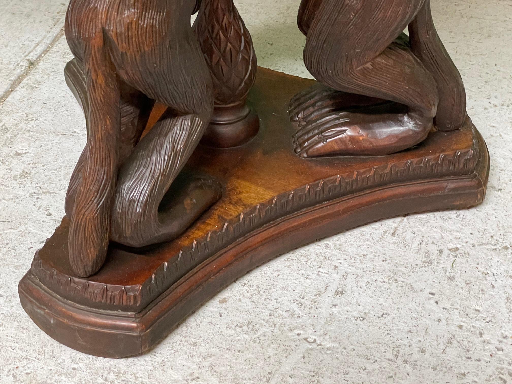 Wood Hand Carved Monkey Pedestal Tables