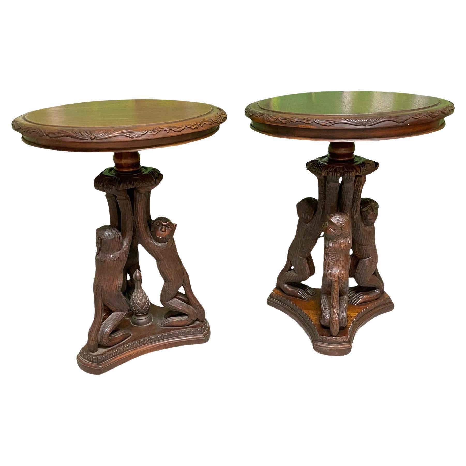 Hand Carved Monkey Pedestal Tables
