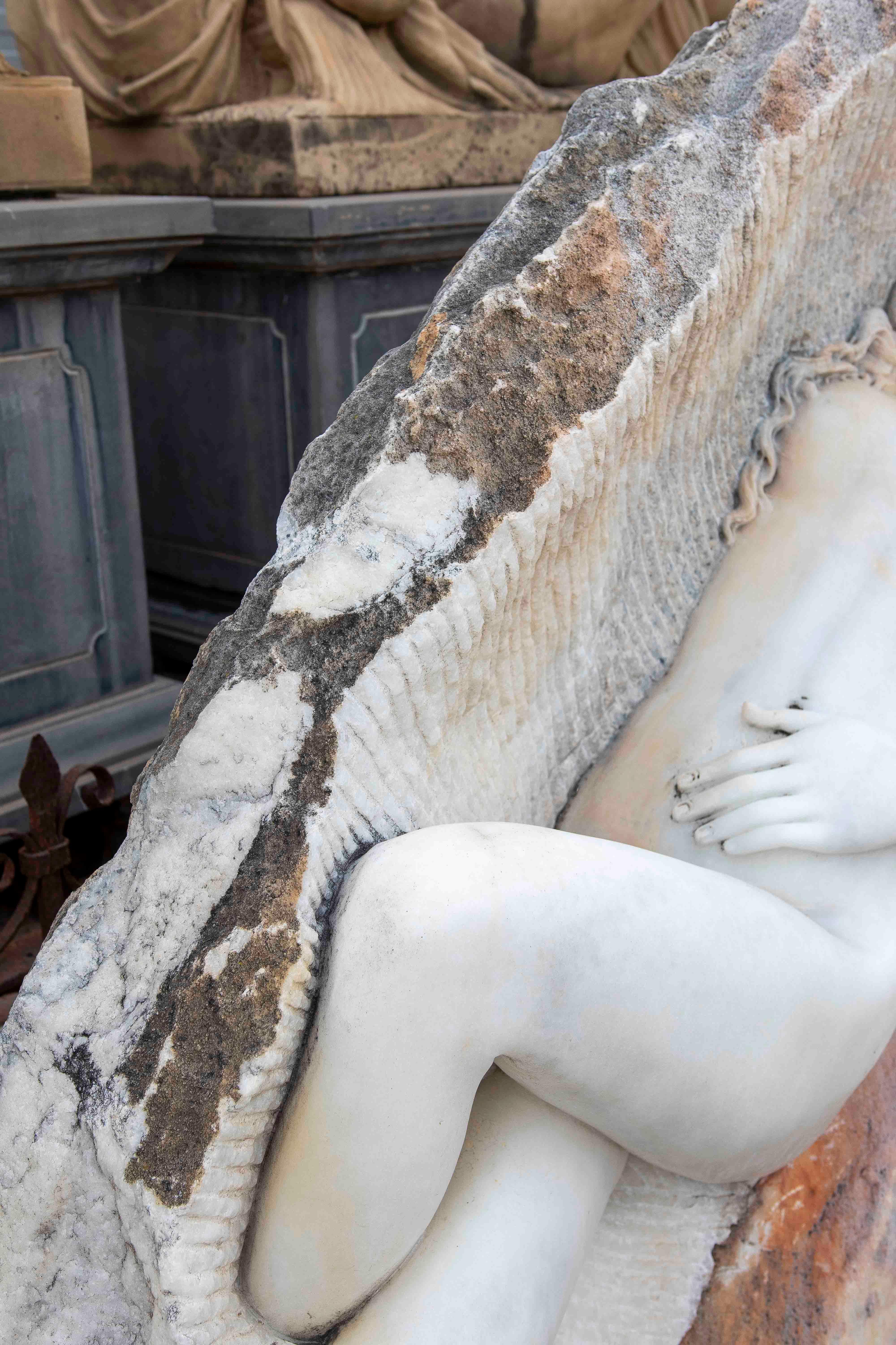 Hand Carved Monumental Sculpture of a Woman on Marble Rock. For Sale 5
