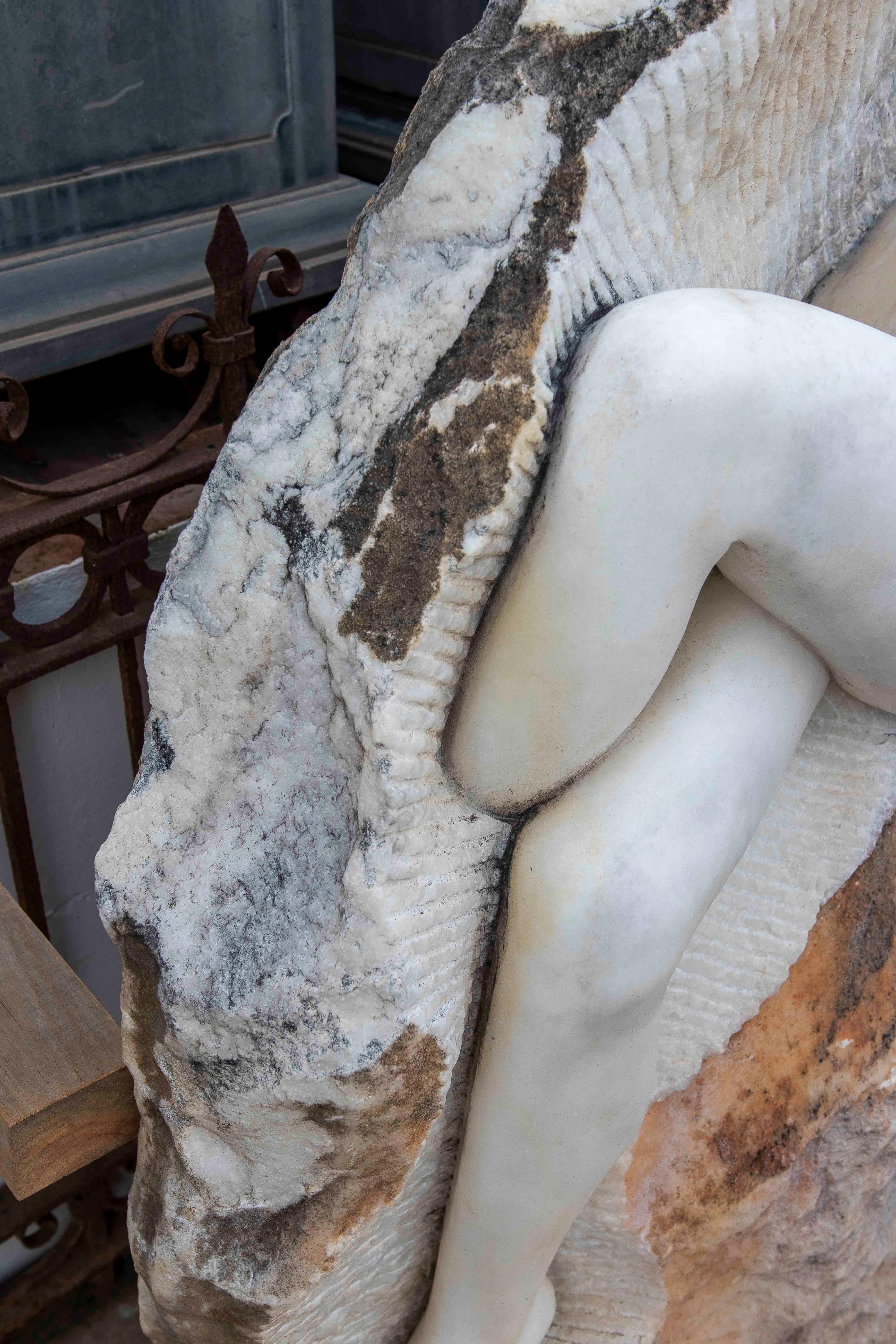 Hand Carved Monumental Sculpture of a Woman on Marble Rock. For Sale 6