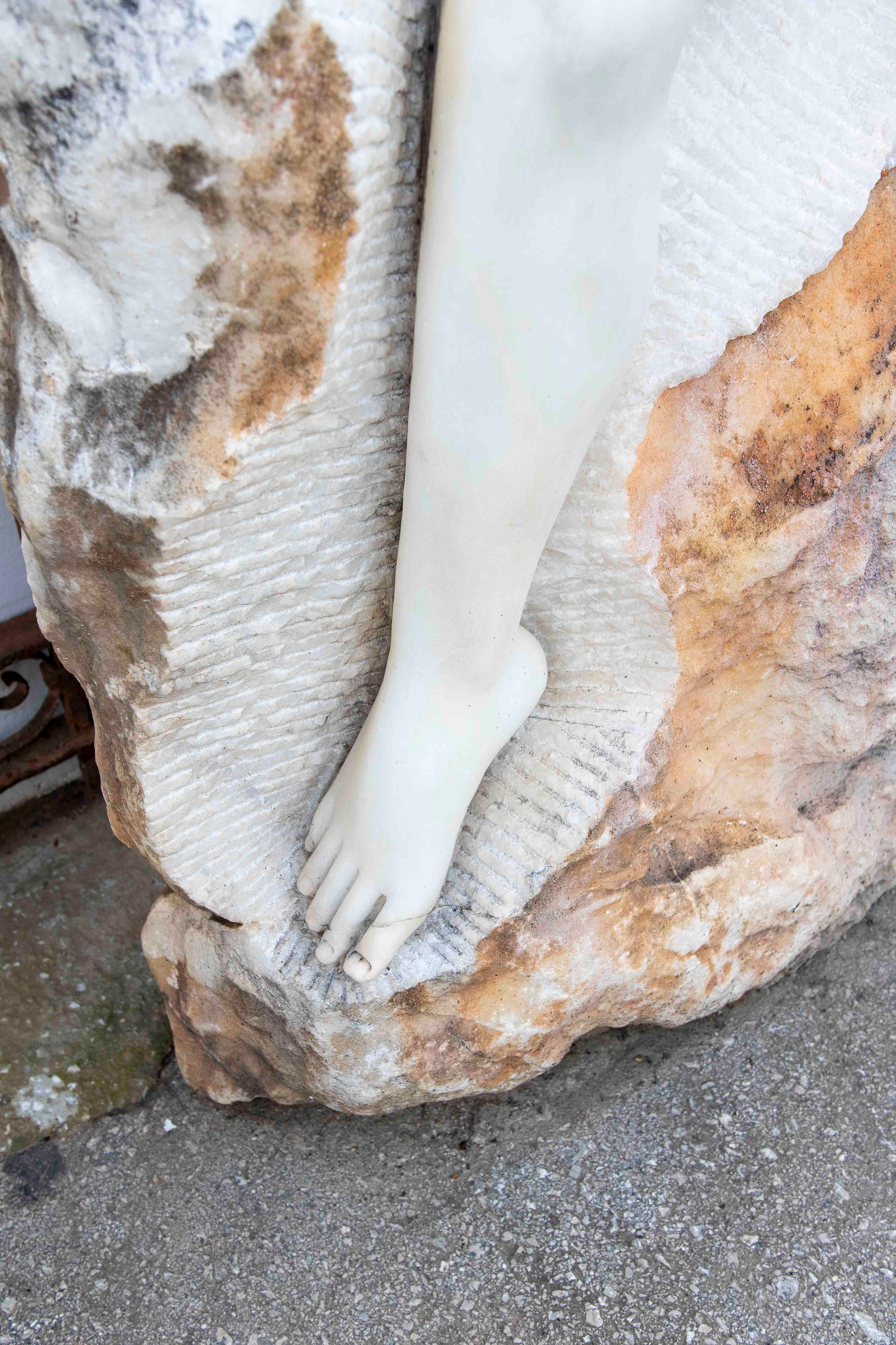 Hand Carved Monumental Sculpture of a Woman on Marble Rock. For Sale 7