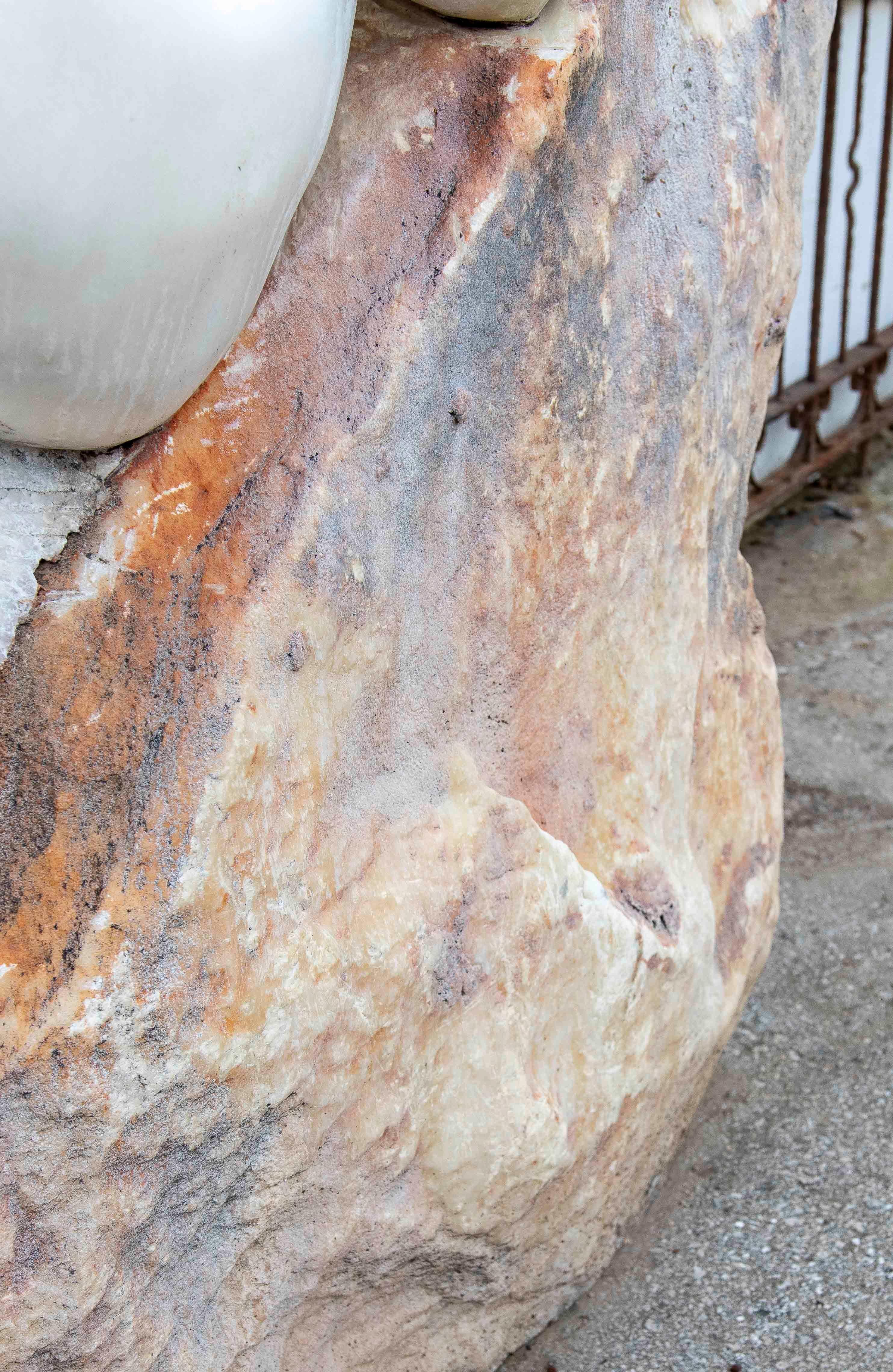 Hand Carved Monumental Sculpture of a Woman on Marble Rock. For Sale 9