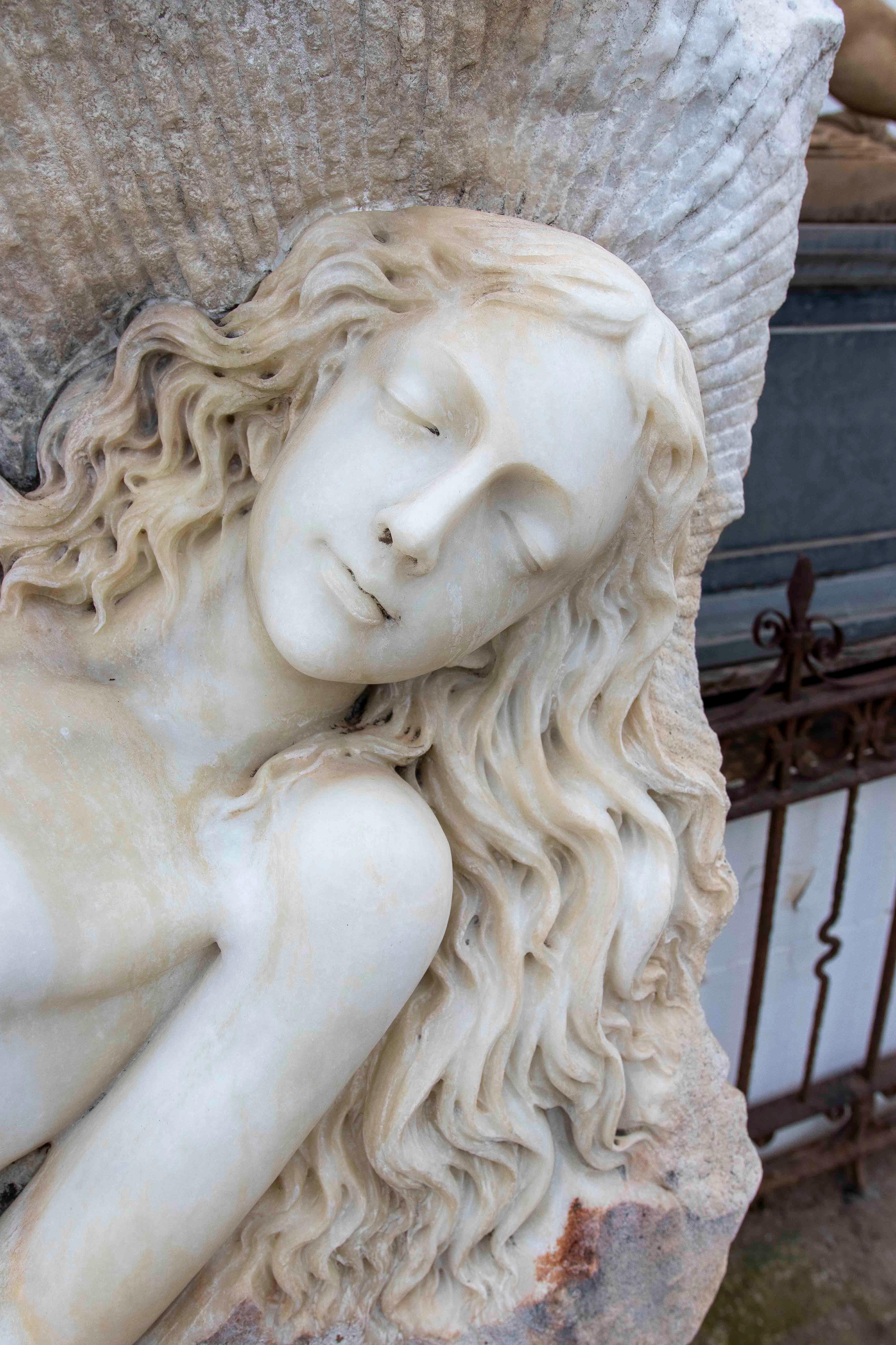 20th Century Hand Carved Monumental Sculpture of a Woman on Marble Rock. For Sale