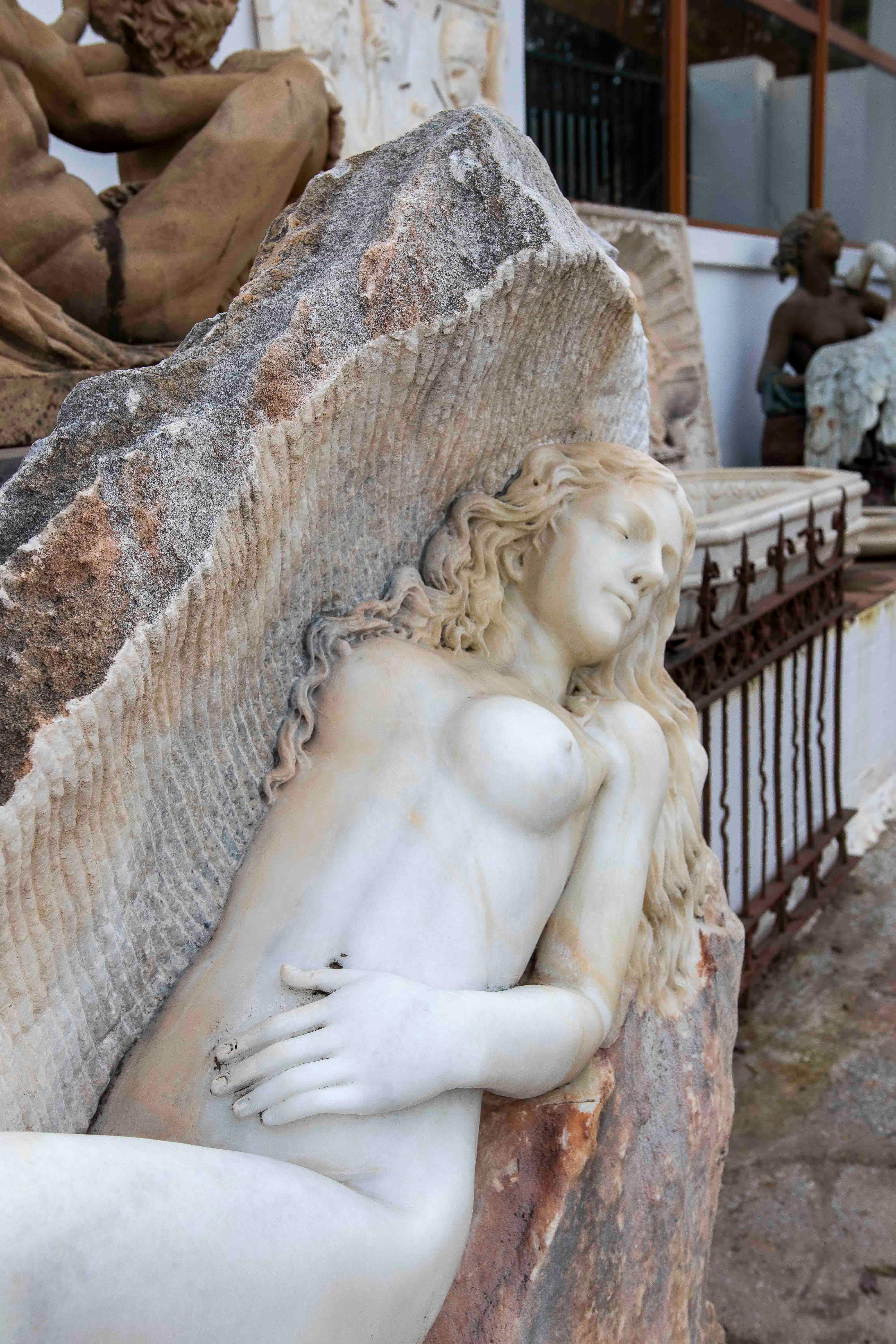Hand Carved Monumental Sculpture of a Woman on Marble Rock. For Sale 4