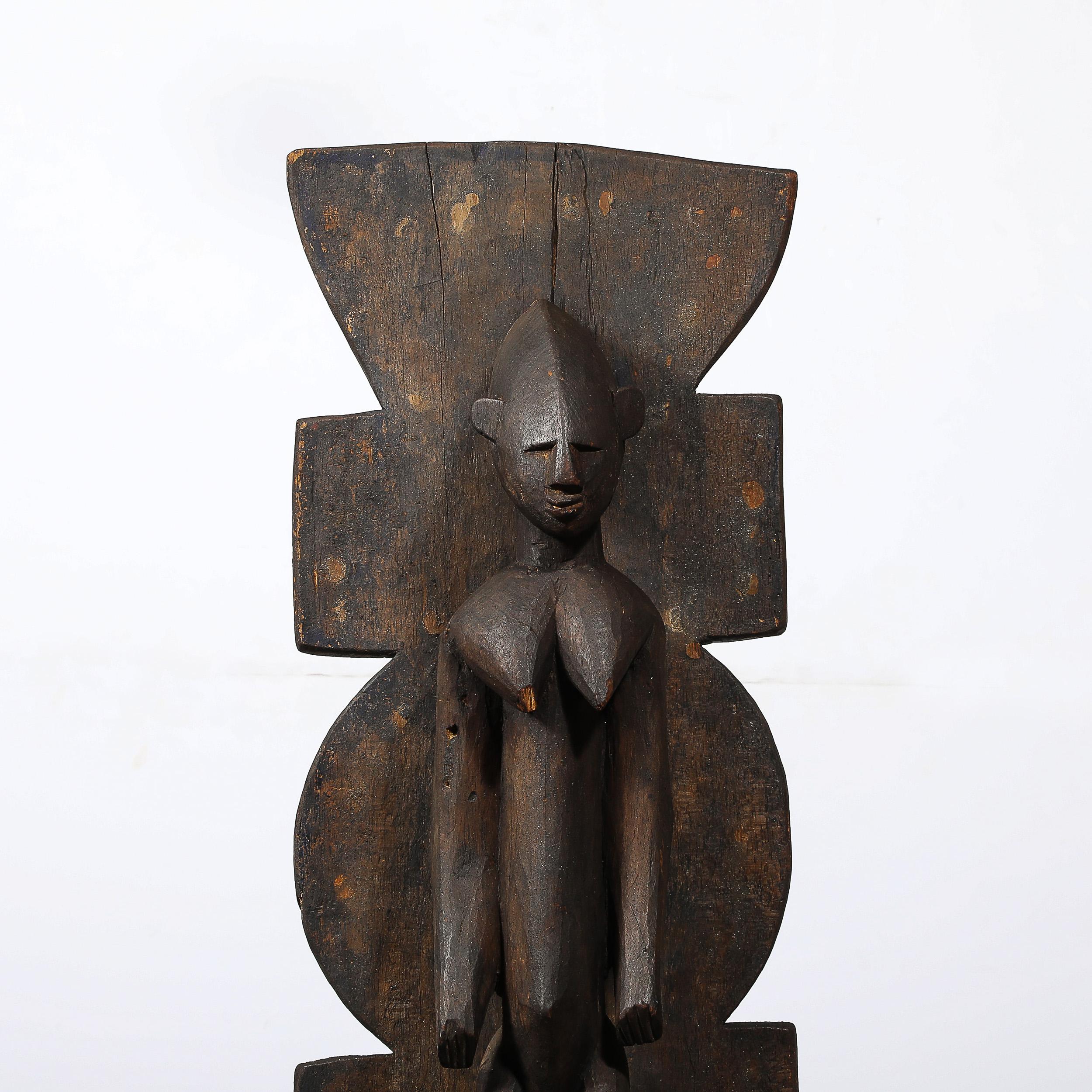 Mid-Century Modern Hand-Carved Mossi Tribe Ceremonial Wood Mask on Elevated Sculptural Base For Sale