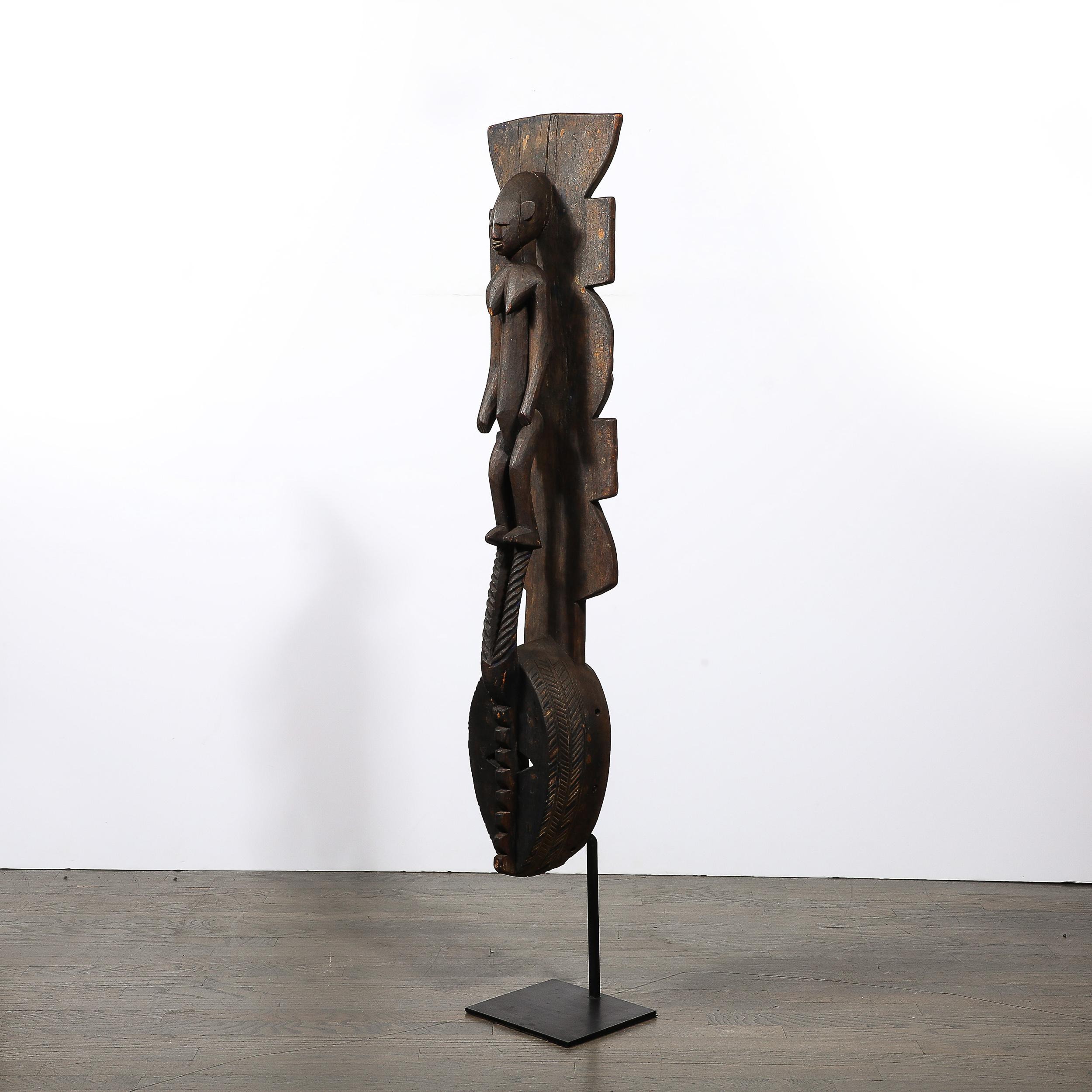 Mid-20th Century Hand-Carved Mossi Tribe Ceremonial Wood Mask on Elevated Sculptural Base For Sale
