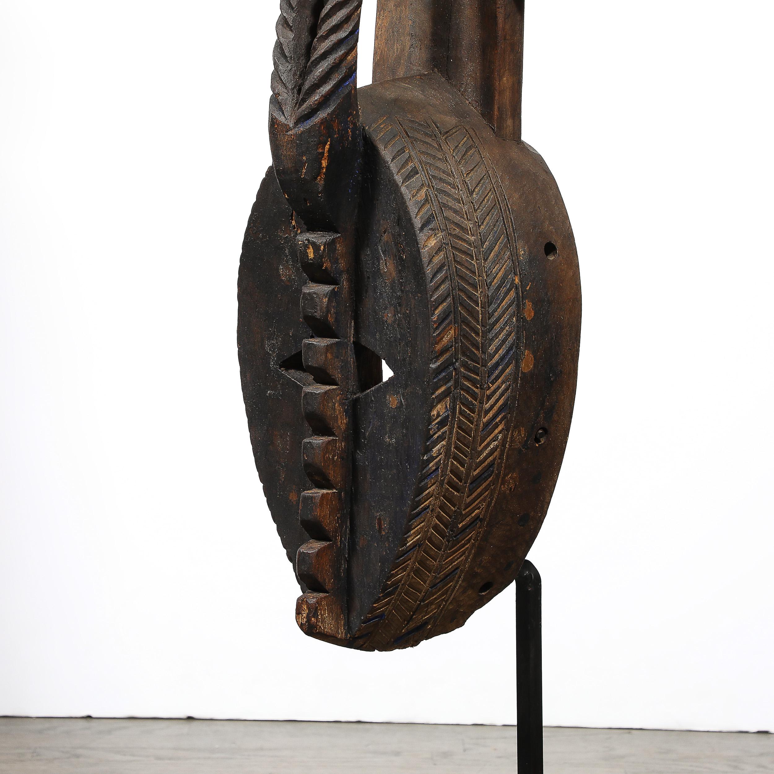 Hand-Carved Mossi Tribe Ceremonial Wood Mask on Elevated Sculptural Base For Sale 1