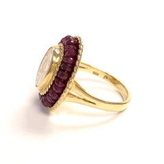 Hand-Carved Mother-of-Pearl and Ruby Gold Ring by Inge