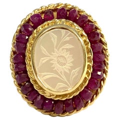 Hand-Carved Mother-of-Pearl and Ruby Gold Ring by Inge Hand-Carved Mother-of-Pearl and Ruby Gold Ring by Inge