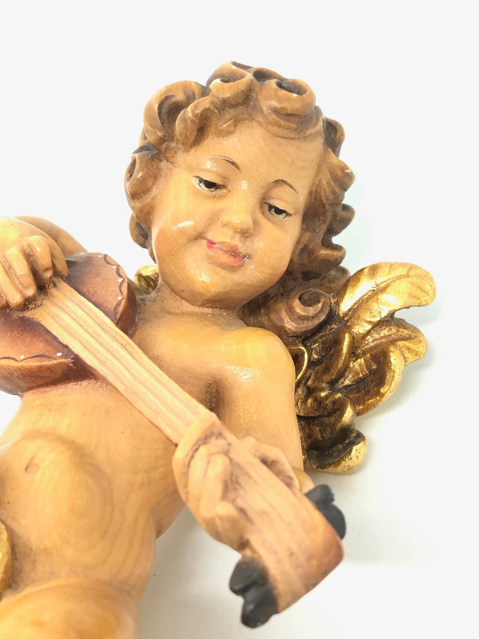 Baroque Hand Carved Musician Cherub Angel Playing Guitar, ANRI, Italy, 1960s