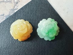 Hand-Carved Myanmar Jadeite Flower Set, 25.20 Ct Natural Jade