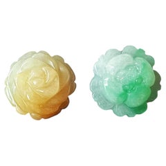 Hand-Carved Myanmar Jadeite Flower Set, 25.20 Ct Natural Jade
