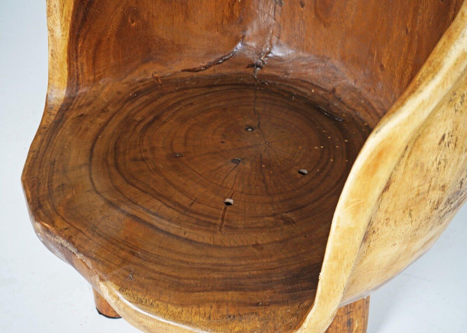 Hand Carved Naga Wooden Barrel Back Chair, Sculptural Functional Art Piece 4