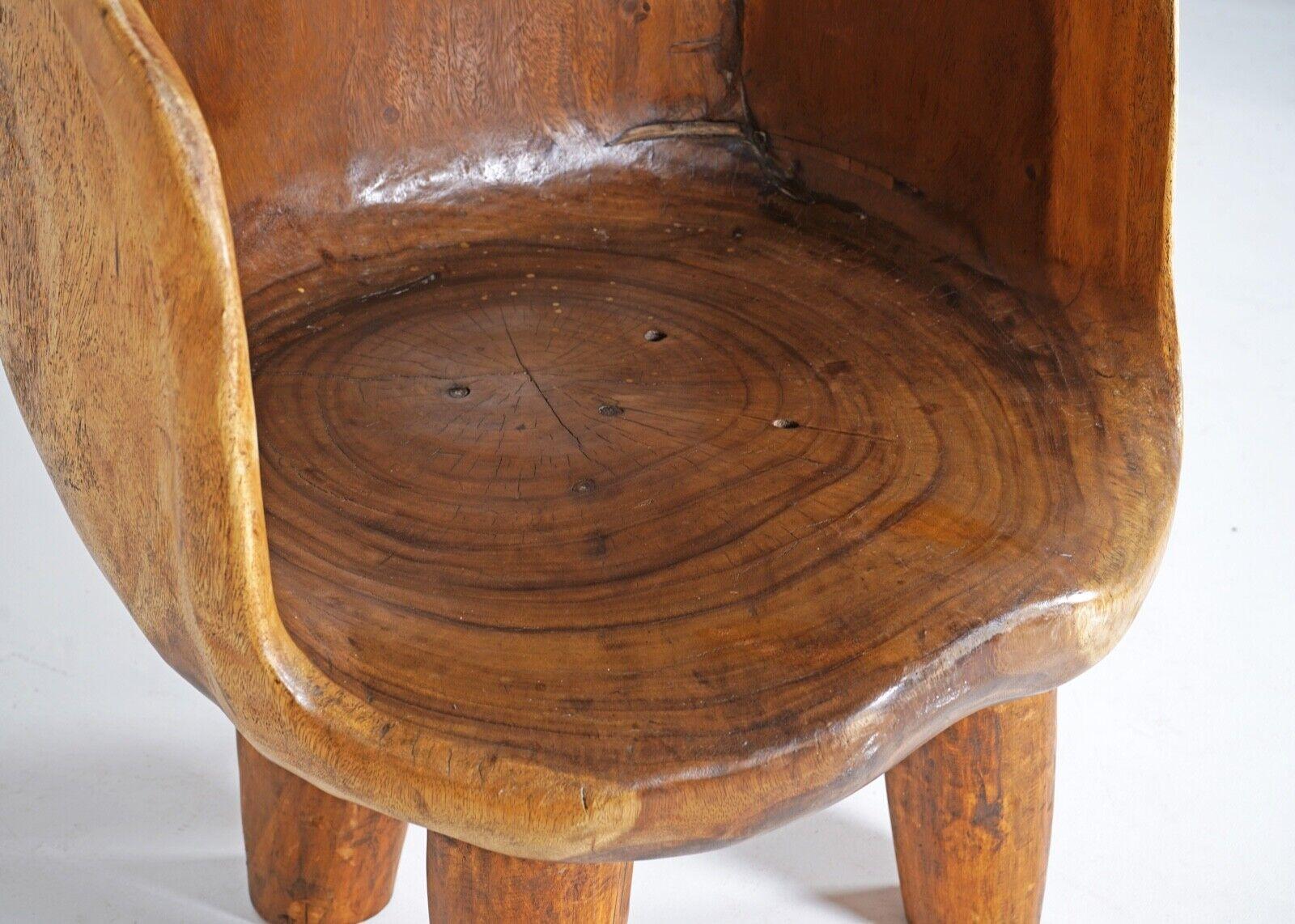 Hand Carved Naga Wooden Barrel Back Chair, Sculptural Functional Art Piece 6