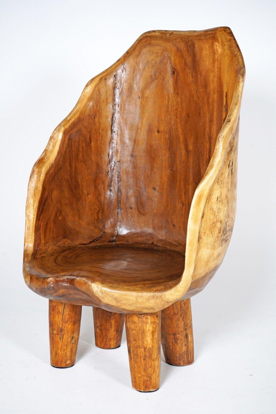 Hand Carved Naga Wooden Barrel Back Chair, Sculptural Functional Art Piece 7