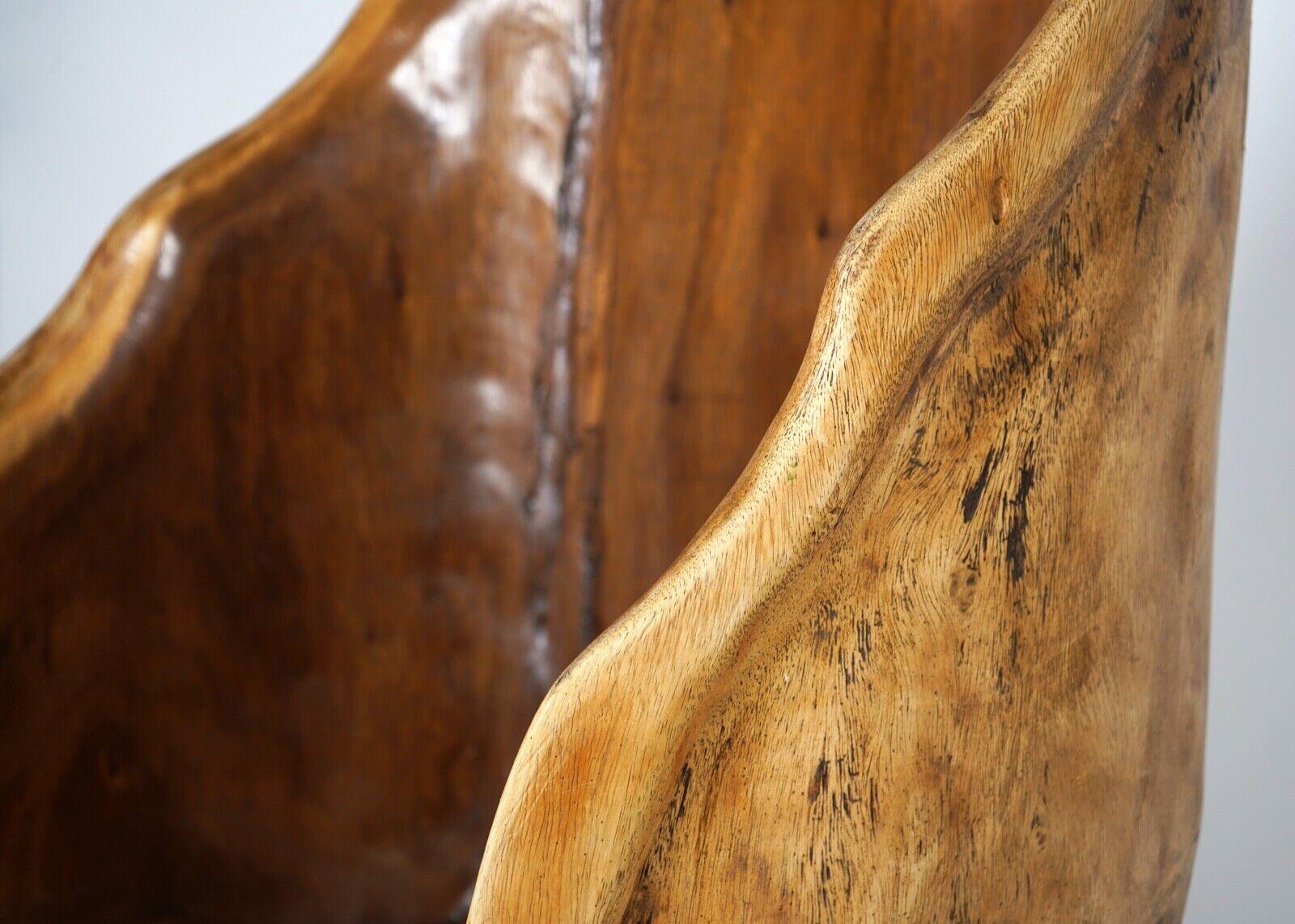 Rustic Hand Carved Naga Wooden Barrel Back Chair, Sculptural Functional Art Piece