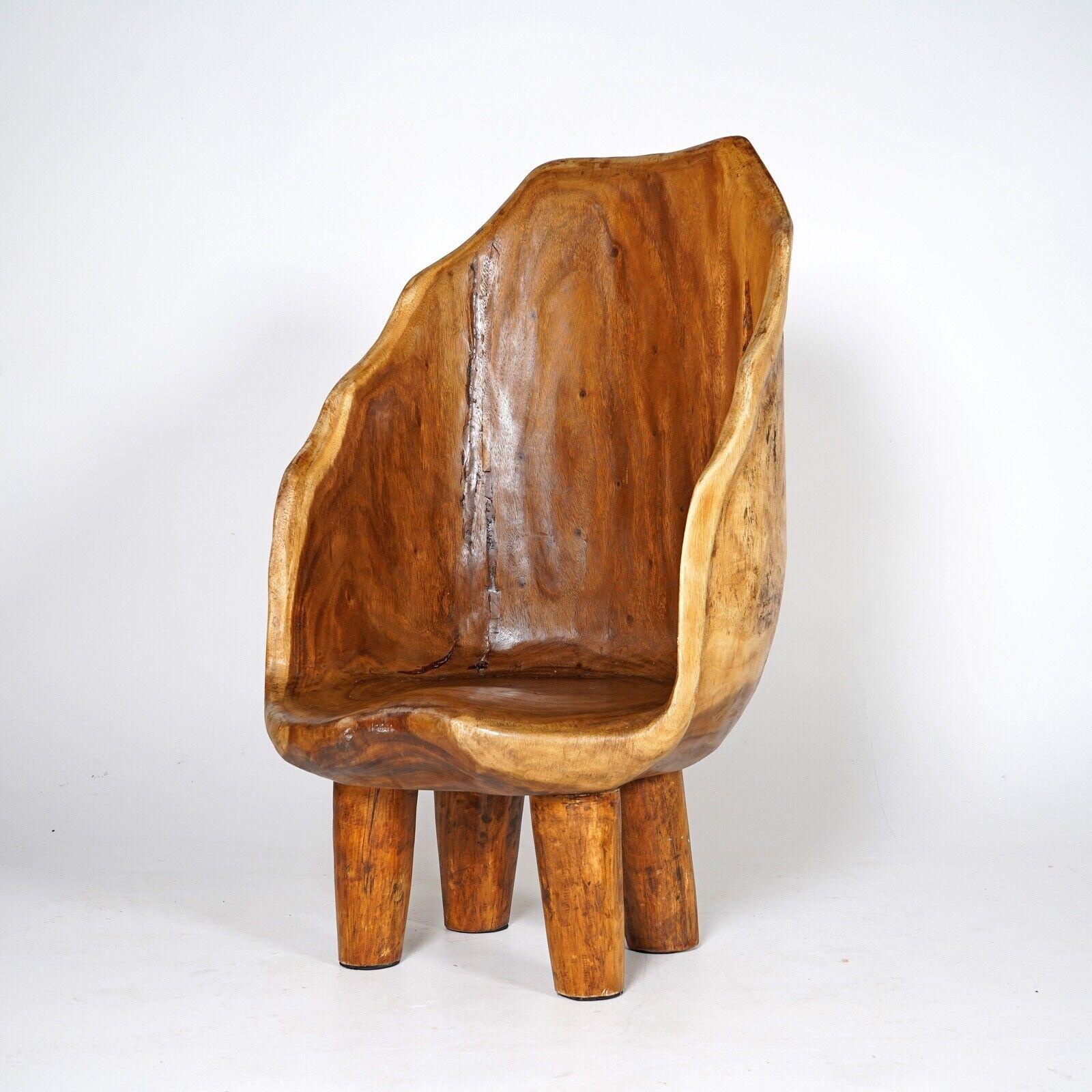 Hand Carved Naga Wooden Barrel Back Chair, Sculptural Functional Art Piece In Good Condition In Dorchester, GB