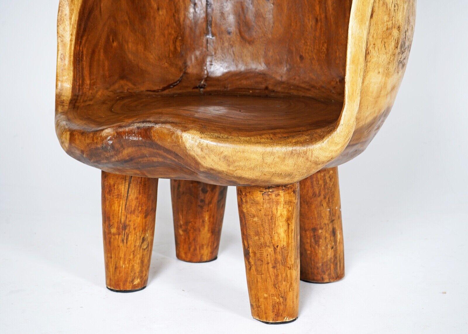 Late 20th Century Hand Carved Naga Wooden Barrel Back Chair, Sculptural Functional Art Piece