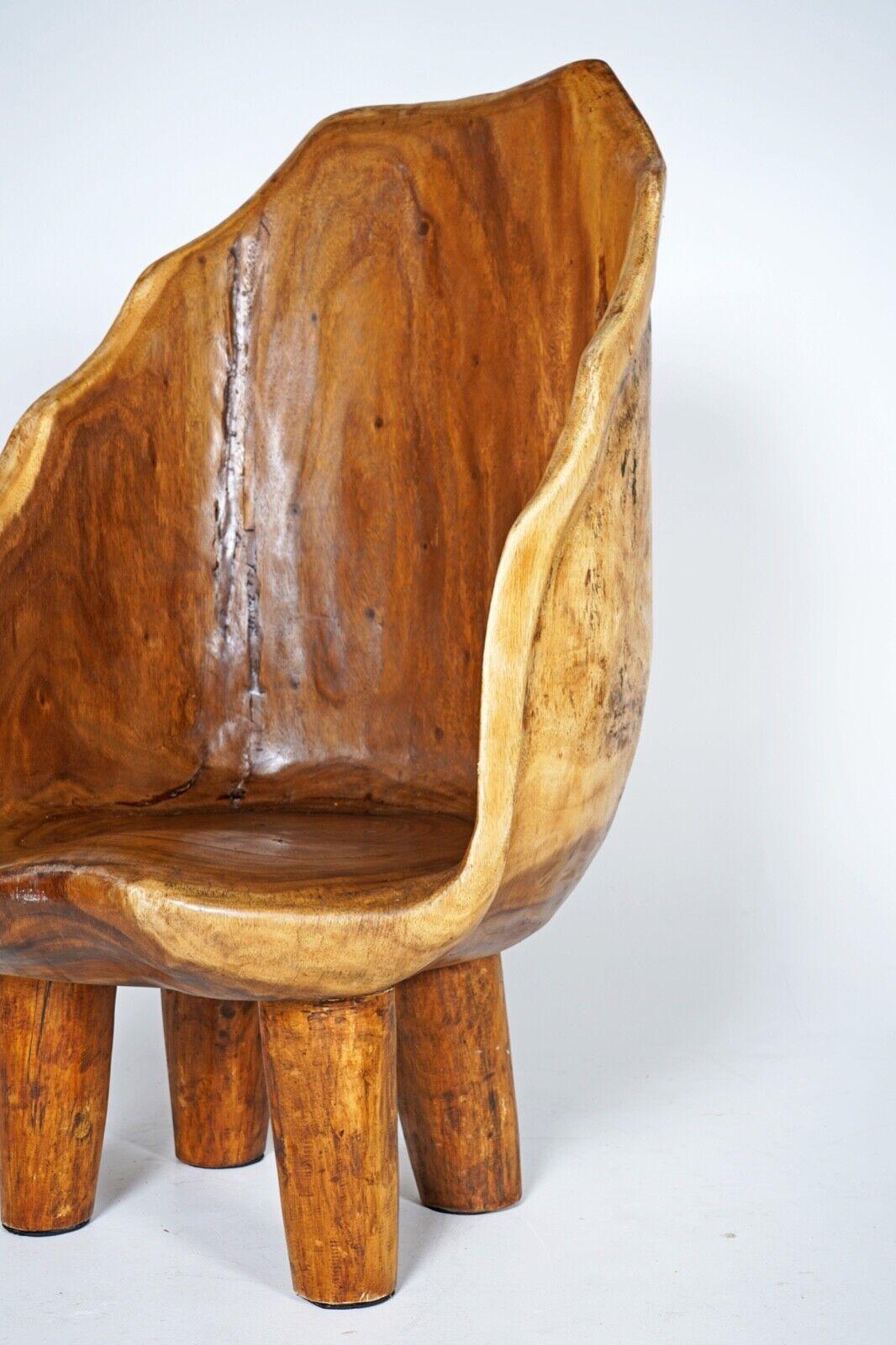 Hand Carved Naga Wooden Barrel Back Chair, Sculptural Functional Art Piece 1