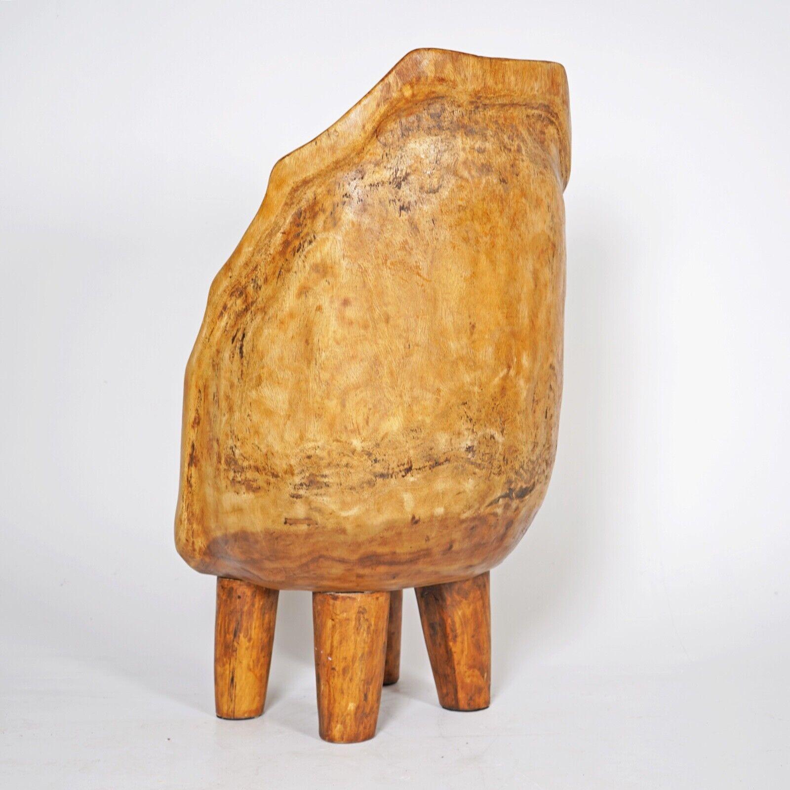 Hand Carved Naga Wooden Barrel Back Chair, Sculptural Functional Art Piece 2