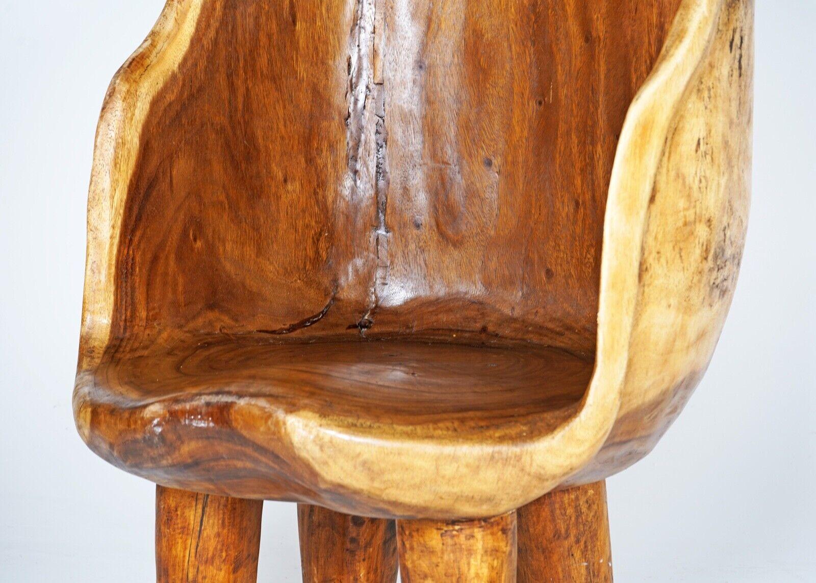 Hand Carved Naga Wooden Barrel Back Chair, Sculptural Functional Art Piece 3