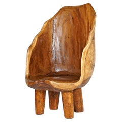 Hand Carved Naga Wooden Barrel Back Chair, Sculptural Functional Art Piece