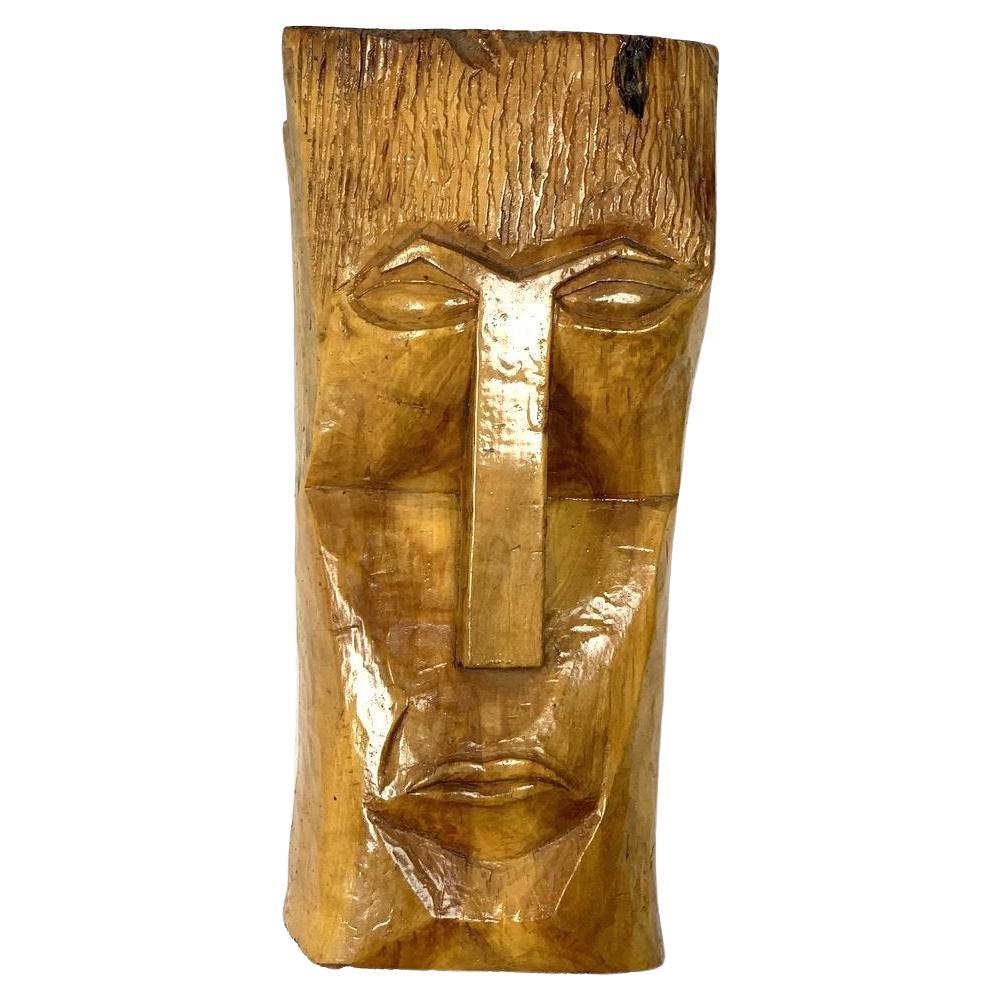 Hand Carved Naive Mid-Century Wall Mask, 1972 '50287' For Sale