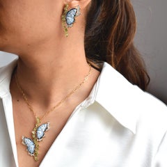 Conjunto de Pendientes de Oro con Colgante de Ágata Natural Tallada a Mano Mariposa Peridoto Diamante