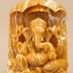 Scultura di Ganesha in aragonite naturale intagliata a mano – Statuetta della divinità indù