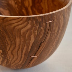 Hand-Carved Natural Ash Wood Bowl with Staple Details
